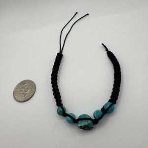 Handmade Macrame Bracelet with Turquoise Stone Beads Adjustable Black Cord